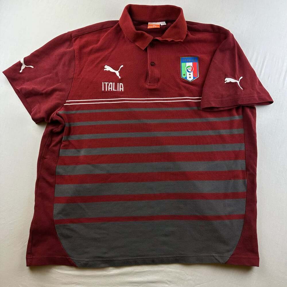 Puma Italy FIGC Hooped Polo Size XXL Burgundy Grey